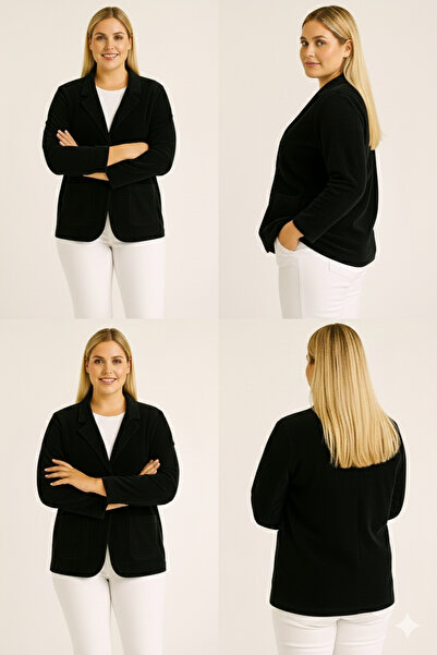 Sibel Günay Butik Kadife İtalyan Kesim Blazer Siyah Kadın Ceket | Standart Beden (48’e Uyumlu)