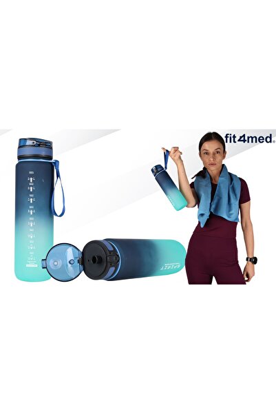 shumee Sports water bottle 1l with measuring cup for fitness gym, leak-proof