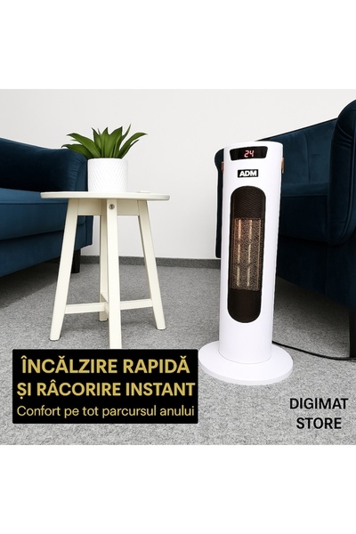 DigiMat ceramic tower heater 1500W 2-in-1 heat & cool, 3-speed, 60° oscillation, 55 cm
