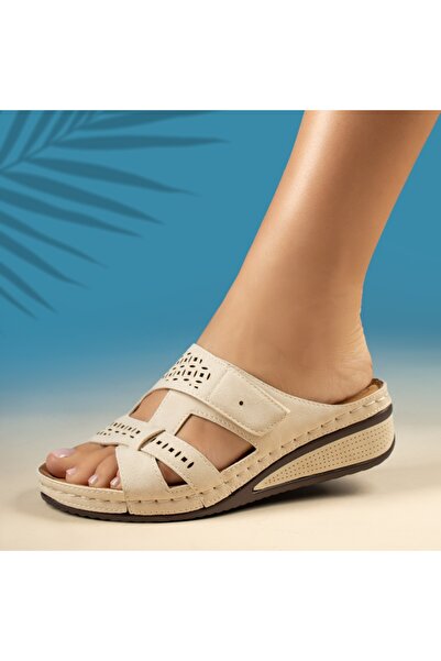 Modlet.ro Sandale bej cu platformă pentru femei, casual, MOD13819