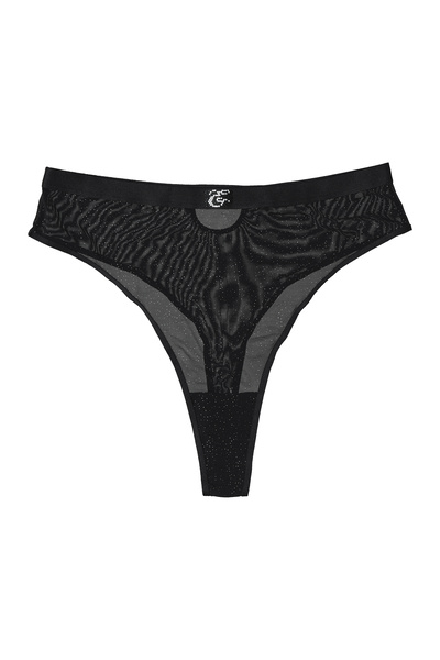 ESOTIQ Women's High Waist Thong G-String High Leg Wide Band & Rhinestone Details Sheer Mesh | Othilia