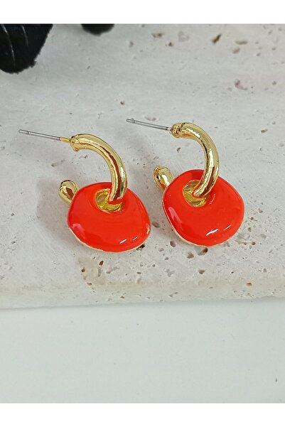 mos&more Orange Enamel Hoop Women's Earrings