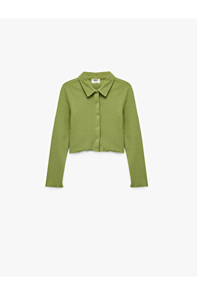 Koton Βαμβακερό μακρυμάνικο πουκάμισο με γιακά Crop T-shirt