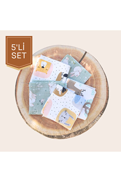 MiniMüslin %100 Pamuk 5’li Müslin Ağız Mendili Seti- Karışık Desen 25x25 cm (...