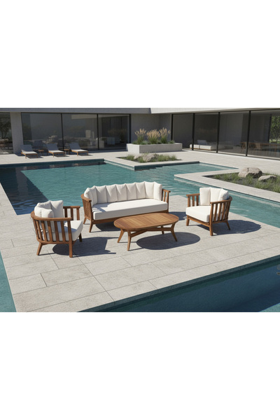 Root Art Moon Iroko Ahşap Bahçe - Balkon Oturm Grubu | 3.1.1 + Orta Sehpa + Y...