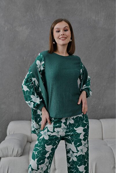 zavera for kids Women's Crepe Fabric Floral Detailed 3 Piece Set - Stylish Set - Women's Clothing