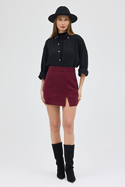 LE CARAMBOLE Women's Burgundy Slit Cashmere Skirt