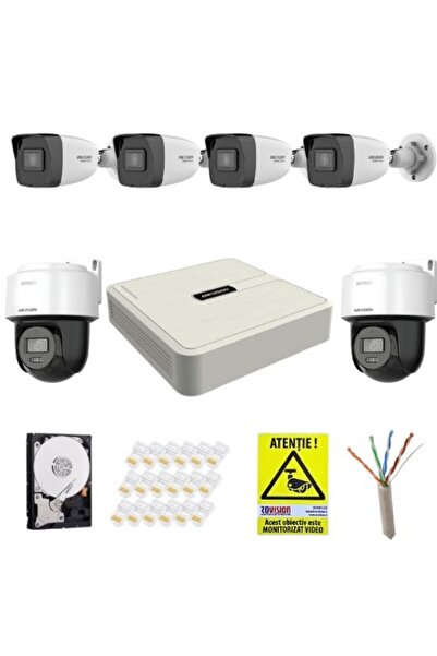 hiwatch sistem de supraveghere complet - 4x4MP fix, 2x4MP PT, IR 30m, audio, vedere nocturnă color, Auto