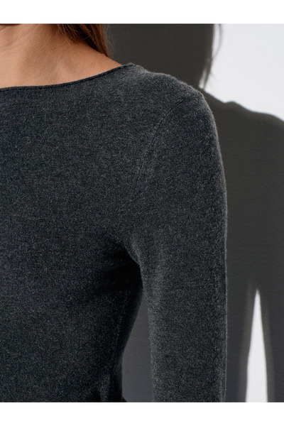 Dilvin 10840 Boat Neck Cashmere Blend Sweater-Smoked M.