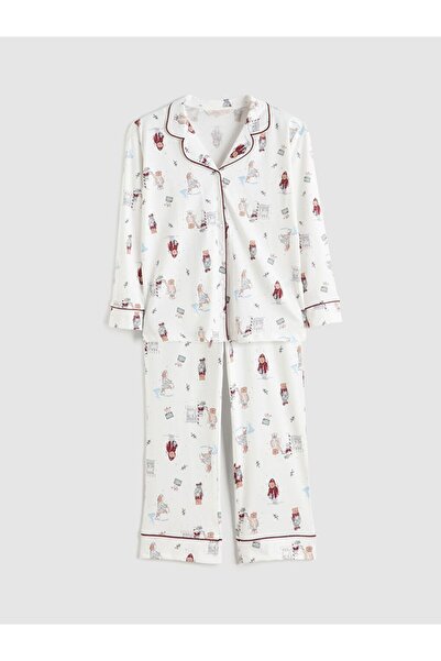 LC Waikiki Shirt Collar Christmas Themed Women's Pajamas Set