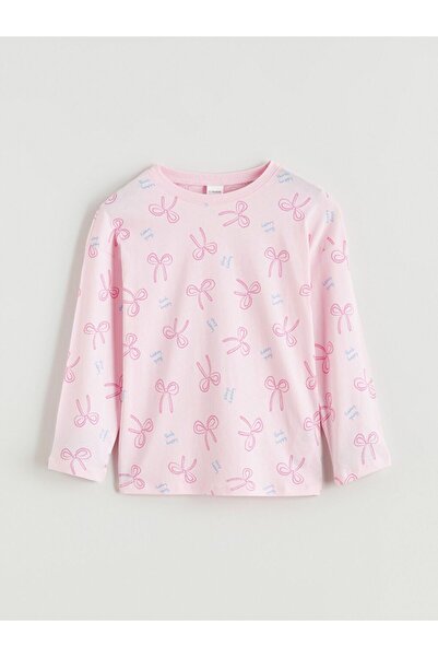 LC Waikiki Set de pijamale pentru fete cu imprimeu cu fundă cu gât rotund