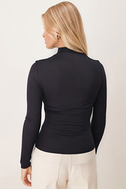 armonika Women's Smoked Short Half Fisherman Long Sleeve Body Blouse Arm-26K135004