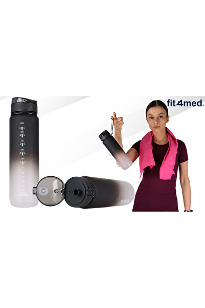 shumee Sports water bottle 1l with measuring cup for fitness gym, leak-proof