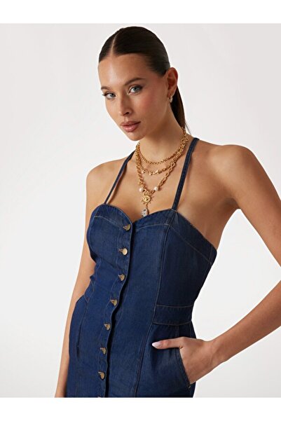 Guess Midi Denim Güneş Elbisesi