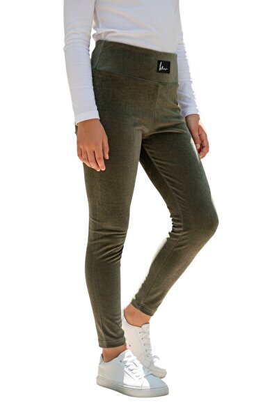 Patriko Girls' Velvet Gray-Khaki Green Color Extra Stretchy Fabric Winter Stylish 2-Piece Leggings Set - Get 1 Size up