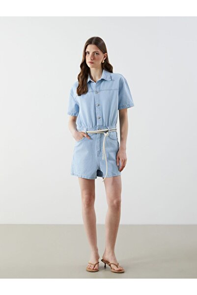 LC Waikiki Shirt Collar Women's Jean Jumpsuit