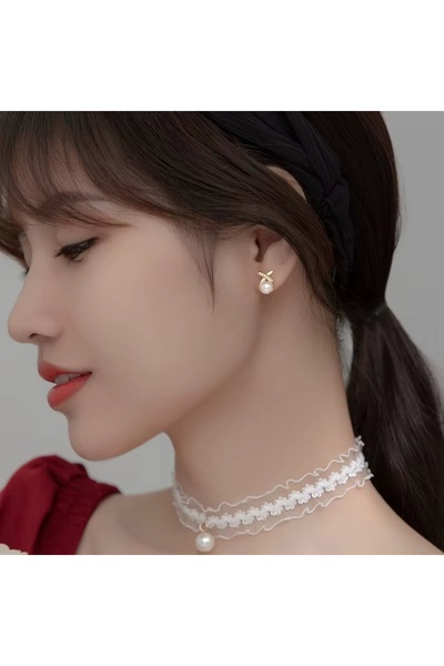 delis Σκουλαρίκια από ασήμι 925, JW1614, μοντέλο X με μαργαριτάρι, επιπλατινωμένα με ρόδιο