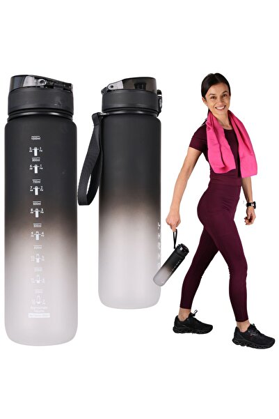 shumee Sports water bottle 1l with measuring cup for fitness gym, leak-proof