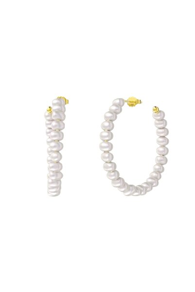 delis 925 silver earrings, JW1727, open circle pattern with pearls, gold plated