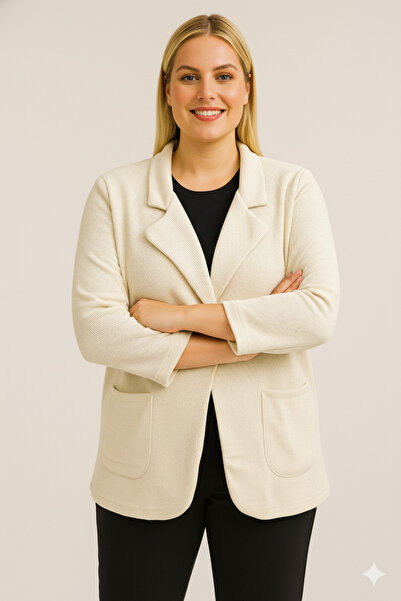 Sibel Günay Butik Jachetă pentru femei K croială Blazer Cream din catifea ita...