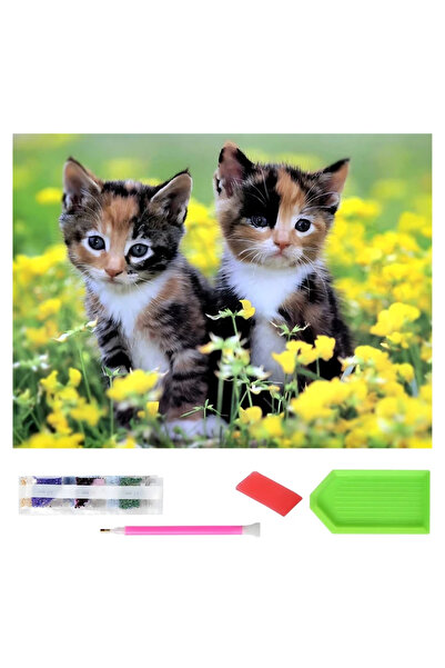 zola Goblen mozaic XXL cu diamante, model pisicute in camp de flori galbene, ...