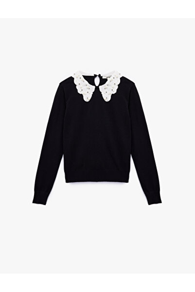 Koton Uzun Kollu Bebe Yaka Taşlı Triko Kazak