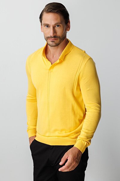 İgs Жълто стандартно поло с дълъг ръкав и гладка повърхност