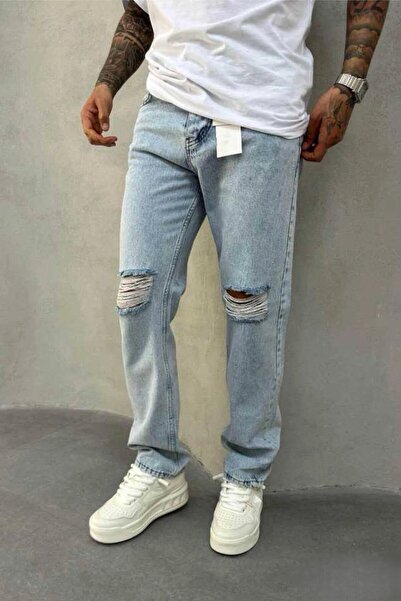 MADZEYMODA Чоловічі баггі-штани з розрізами, світло-сині джинсові штани KE-541
