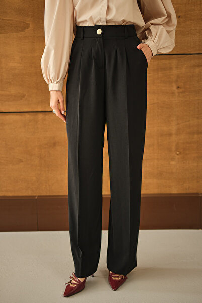 LOCCO Women's Elastic Waist Pleated Trousers Black