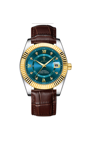 Gohuos Ceas de mână bărbătesc, cuarț, casual, analogic, cu dată, maro albastru