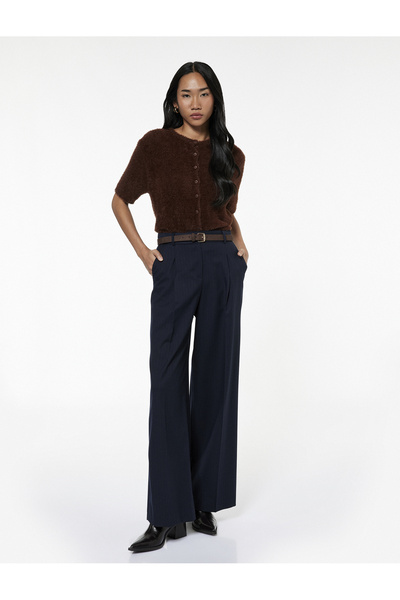 Koton Short Sleeve Crew Neck Plush Knit Cardigan