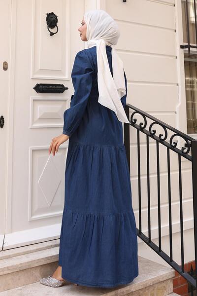 Missvalle Τζιν φόρεμα με κουμπιά στρώσεις σκούρο μπλε 19263