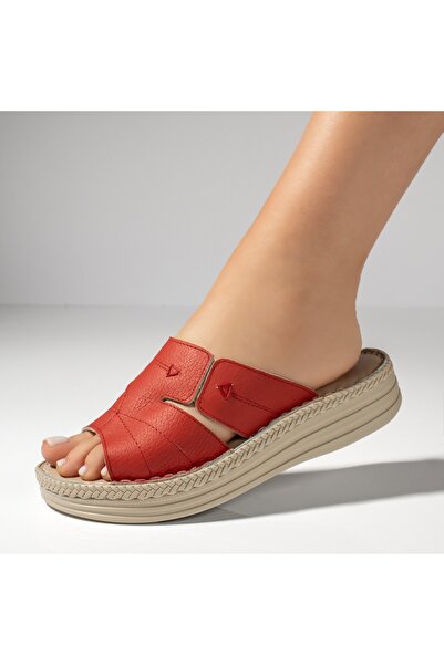 Modlet.ro Sandale casual roșii pentru femei, cu talpă groasă, din piele MOD08759