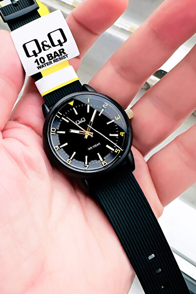 Q&Q Original Men's Wristwatch 10 Atm Water Resistant Black Color Silicone Band - Gift Bracelet Qqe2002C1