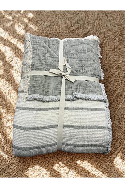 TekStilize Muslin 7 Layer Striped Single Bedspread 180X260 (100% Cotton)