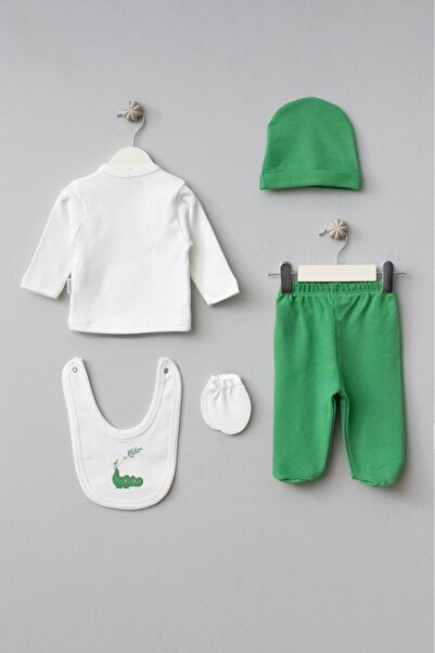 Bebitof 100% Cotton Cute Bird and Crocodile Patterned Baby 5-Piece Newborn Hospital Discharge Bodysuit Set B