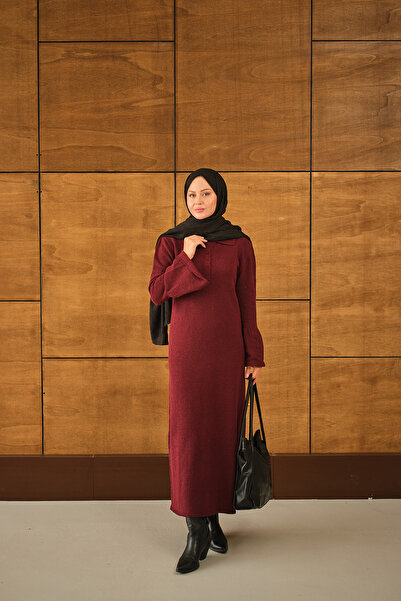 LOCCO Women's Wide Sleeve Knitwear Dress Burgundy