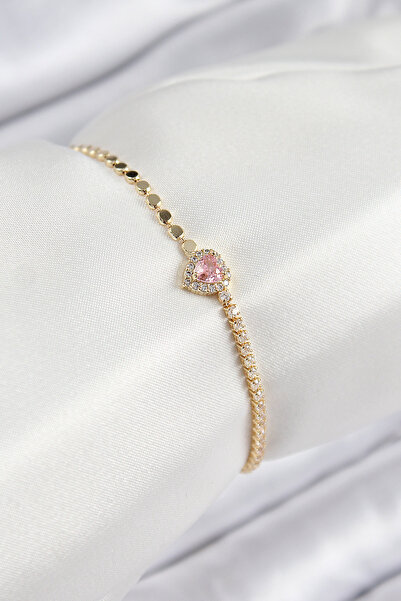 Skygo Brass Zircon Stone Heart Model Crushed Chain Gold Color Women's Bracelet - Tj-Bb7585