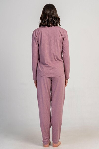 VİENETTA Kadın Büyük Beden Pembe Uzun Kollu Baskılı Pijama Takımı C9T0N0405