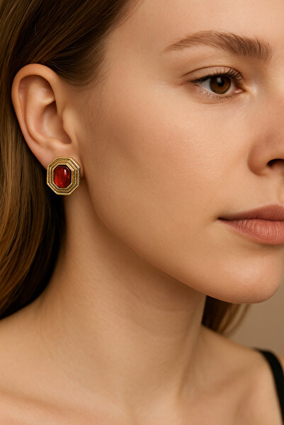 byozanyılmaz Bordo Stone Single Stone Earrings