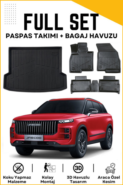 ko kaliteoto Jaecoo 7 4X4 2025 Model Birebir Uyumlu Bagaj Havuzu+Paspas Seti