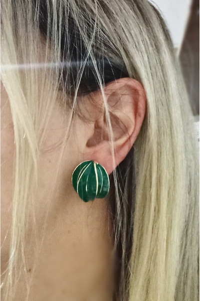 mos&more Yeşil Mineli Top Kadın Küpe