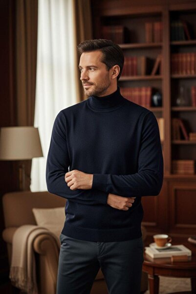 GÖMLEK GALERİSİ Men's Regular Fit Plain Half Fisherman Wool Knit Sweater