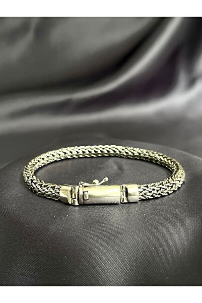 ASİL SİLVER ONLİNE 925 Ayar Gümüş Hasır Örgü İthal Çift Kilitli Erkek Bilekliği
