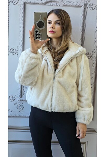GLAMSI Warm eco-fur sweatshirt with Hooded and zipper