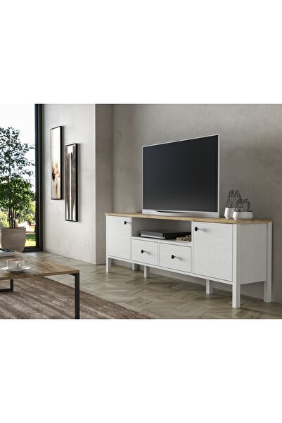 Sakura Ahşap Hunerika Elaren 2 Kapak 2 çekmeceli tv ünitesi -Wood Beyaz-Minif...