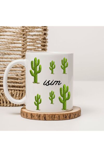 kubdekor Kaktüs Kişiye Özel İsimli Yazılı Baskılı Kupa Bardak Çiçek Serisi