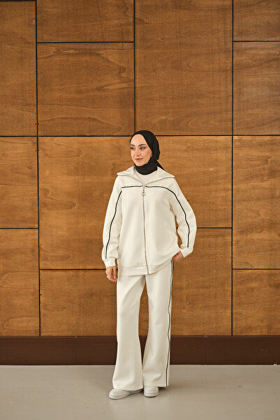 LOCCO Women's Robe Piped Sets White