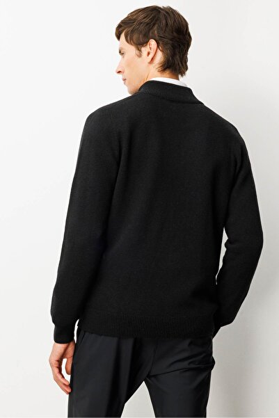 Desen Triko Men's Mock Neck Basic Wool Knitwear Coat Black