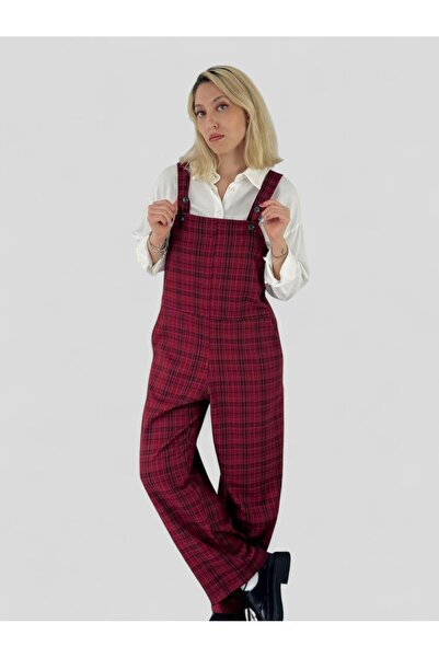 Retrobird Design Long Jumpsuit Salopet Women's Cherry Colored